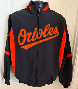VTG Majestic MLB Baltimore Orioles Jacket Baseball On-Field Black Therma Base L